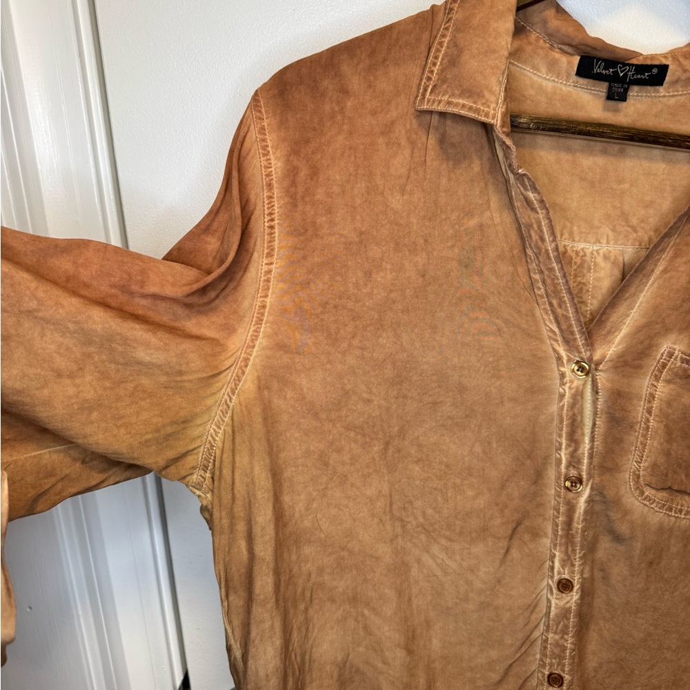 Velvet Heart Washed Rust Brown Button Down Front Pocket Shirt Size Large - Picture 3 of 11